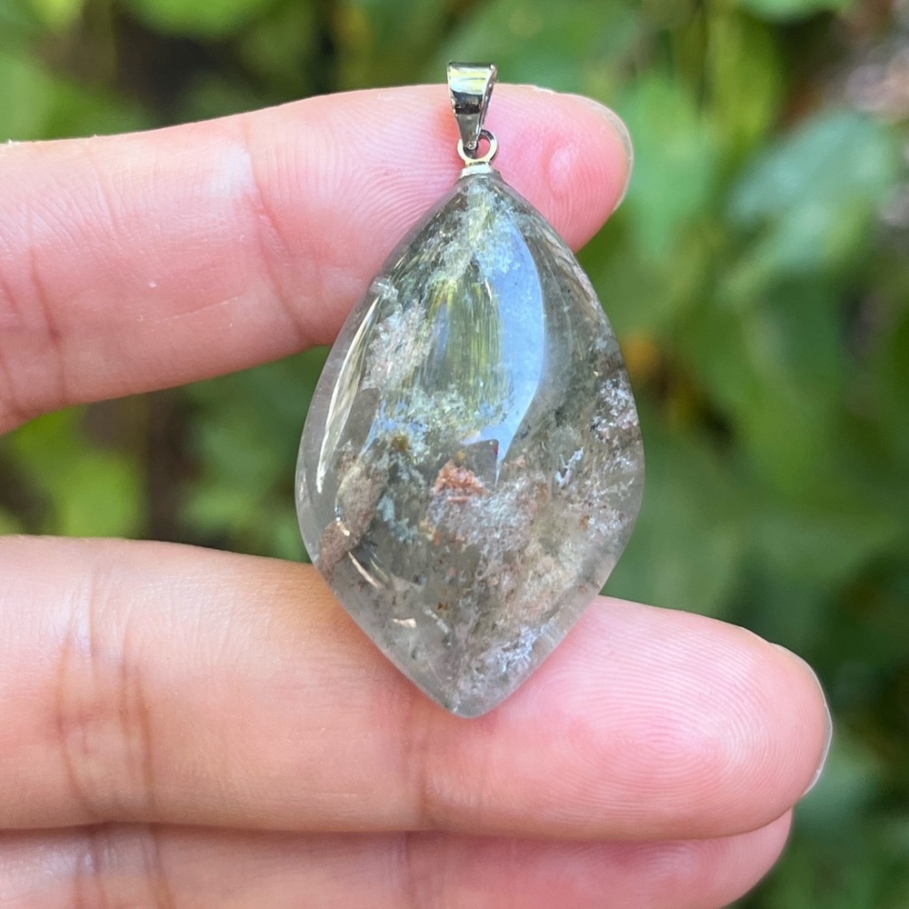 925 silver‎ plated green garden quartz free form pendant